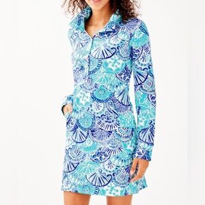 NWT Lilly Pulitzer Captain Dress UPF50+ Turquoise Oasis Half Shell XXS